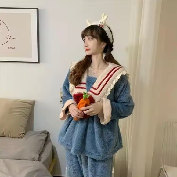 New Pajama Sets Women Sweet Japan Style Lounge Kawaii Sleepwear Flannel - Picture 8 of 8